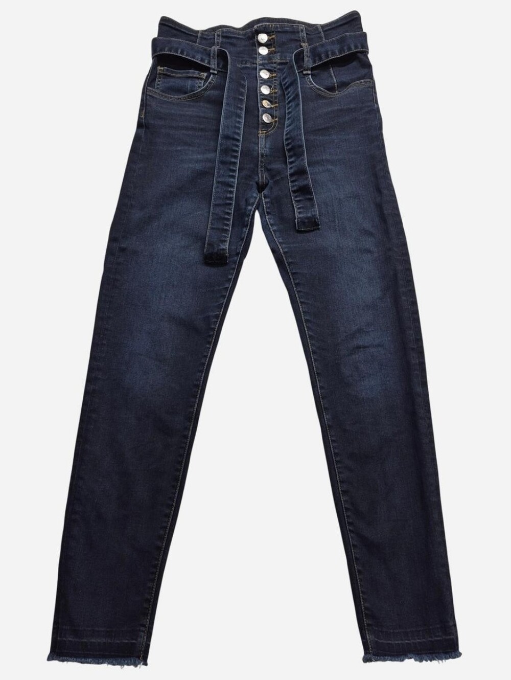 Veronica Beard Sia Dark Slate High Rise Button Fly Belted Jeans Size 28 Made in